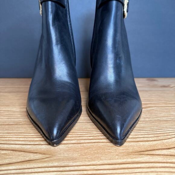 Sam Edelman Black Gold Buckle Weslie Leather Wedge Ankle Boots Womens 7 - Picture 5 of 12